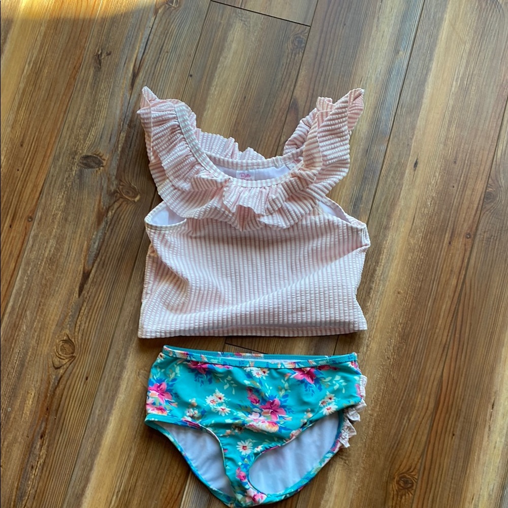 Striped Ruffle Top and Floral Bottom Set